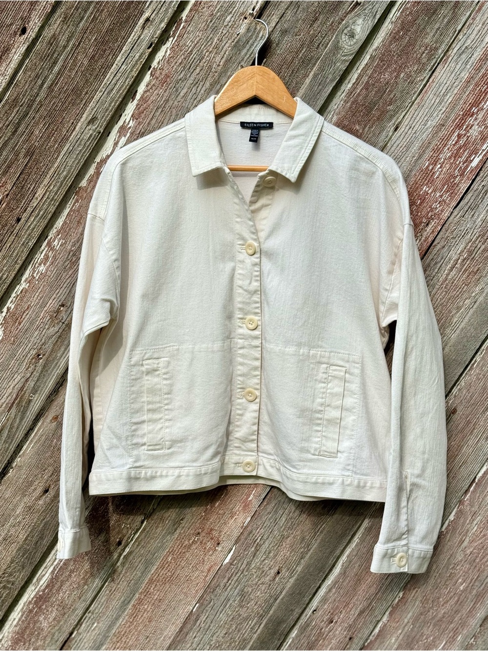 Eileen Fisher Organic Cotton Ivory Chore Jacket XS